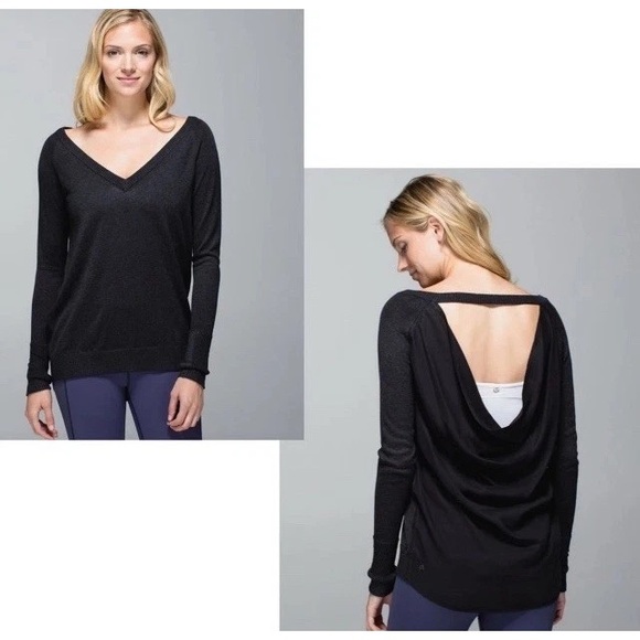 Lululemon Women's Unity Pullover V Neck Long Sleeve Heather Black Size 6 - Picture 1 of 12
